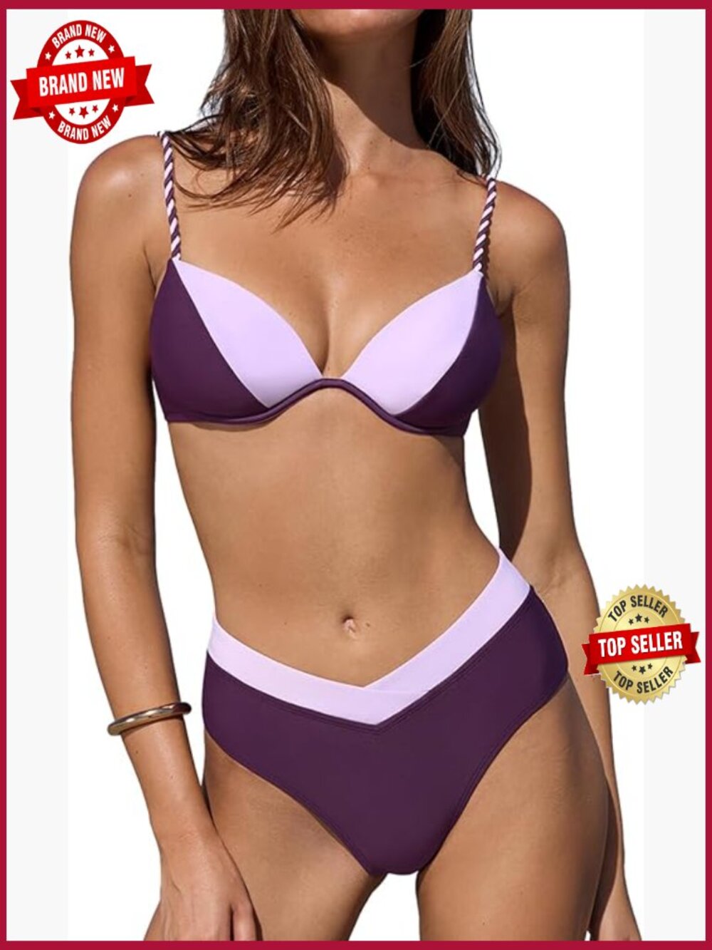 High Waisted Bikini Set Underwire Push Up Braided Straps Back Hook